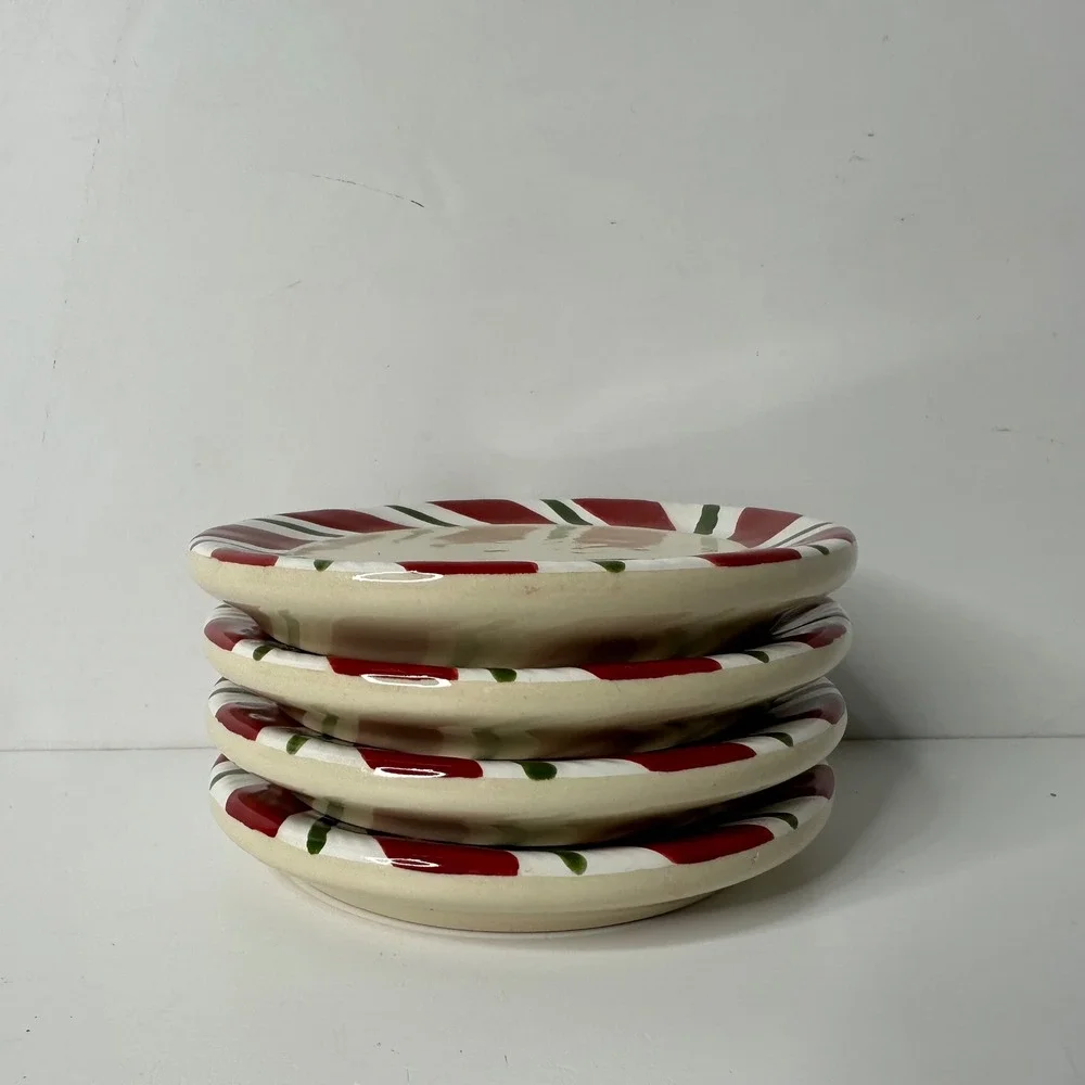 4 Longaberger Peppermint Twist Coasters Appetizer Plates Candle Holder Christmas